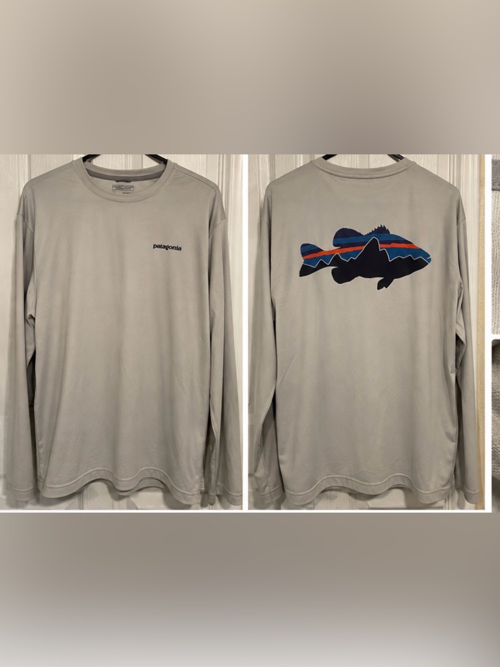 Patagonia Men’s XL Graphic Tech Fish Tee Fitz Roy Trout Long Sleeve SP18